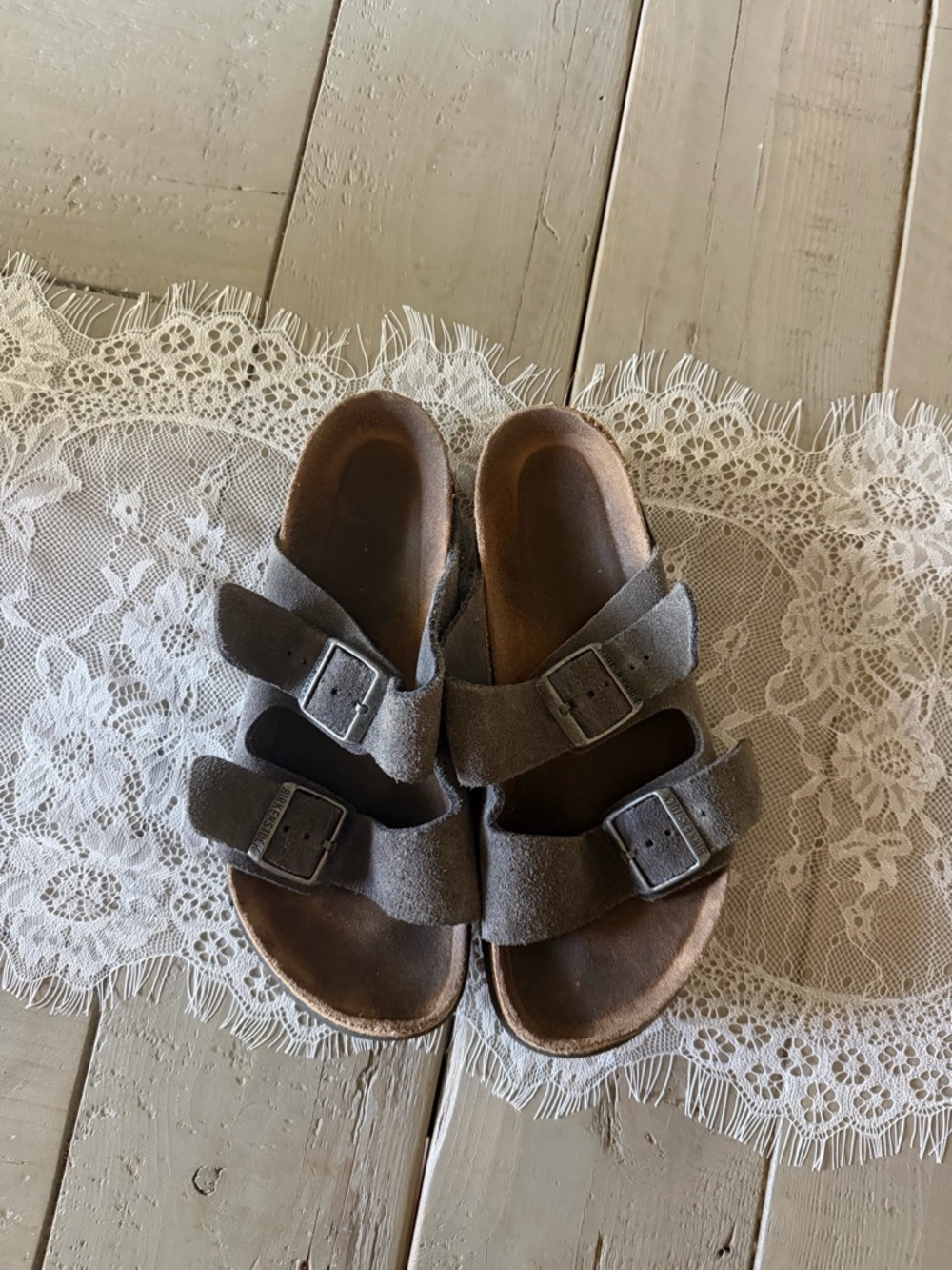 Birkenstock Kids Double Strap Suede Sandals - Gray